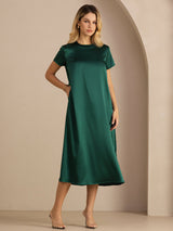 [Vert Foncé] SilkSilky-FR Short Sleeve Round Neck Robes 003