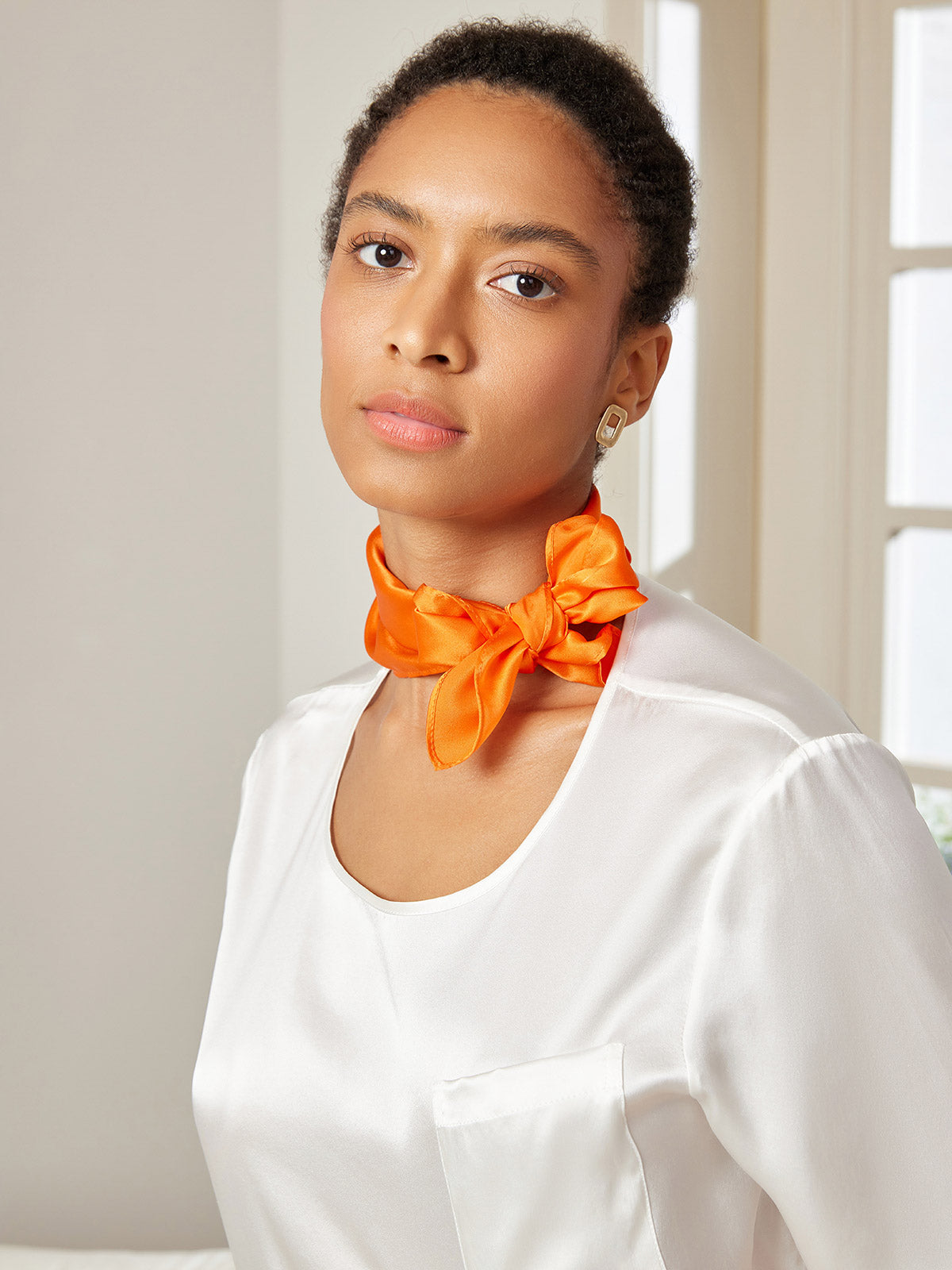 [Orange] SilkSilky-FR Pure Soie Scarf 002