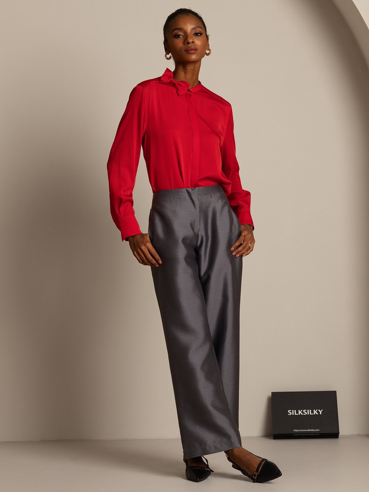 [Gris] SilkSilky-FR 32Momme Soie Womens Pants 007,