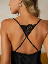 [Noir] SilkSilky-FR Sleeveless Deep V Neck Chemises de nuit 005