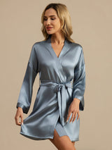 [Bleu Grisâtre] SilkSilky-FR 3/4 Sleeve Femme Peignoir 005