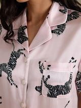 [Zèbre Rose] SilkSilky-FR Short Sleeve Lapel Collar Femme Pyjamas 004
