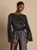 [Pois] SilkSilky-FR 19Momme Soie Bell Sleeve Col Rond Blouse 004