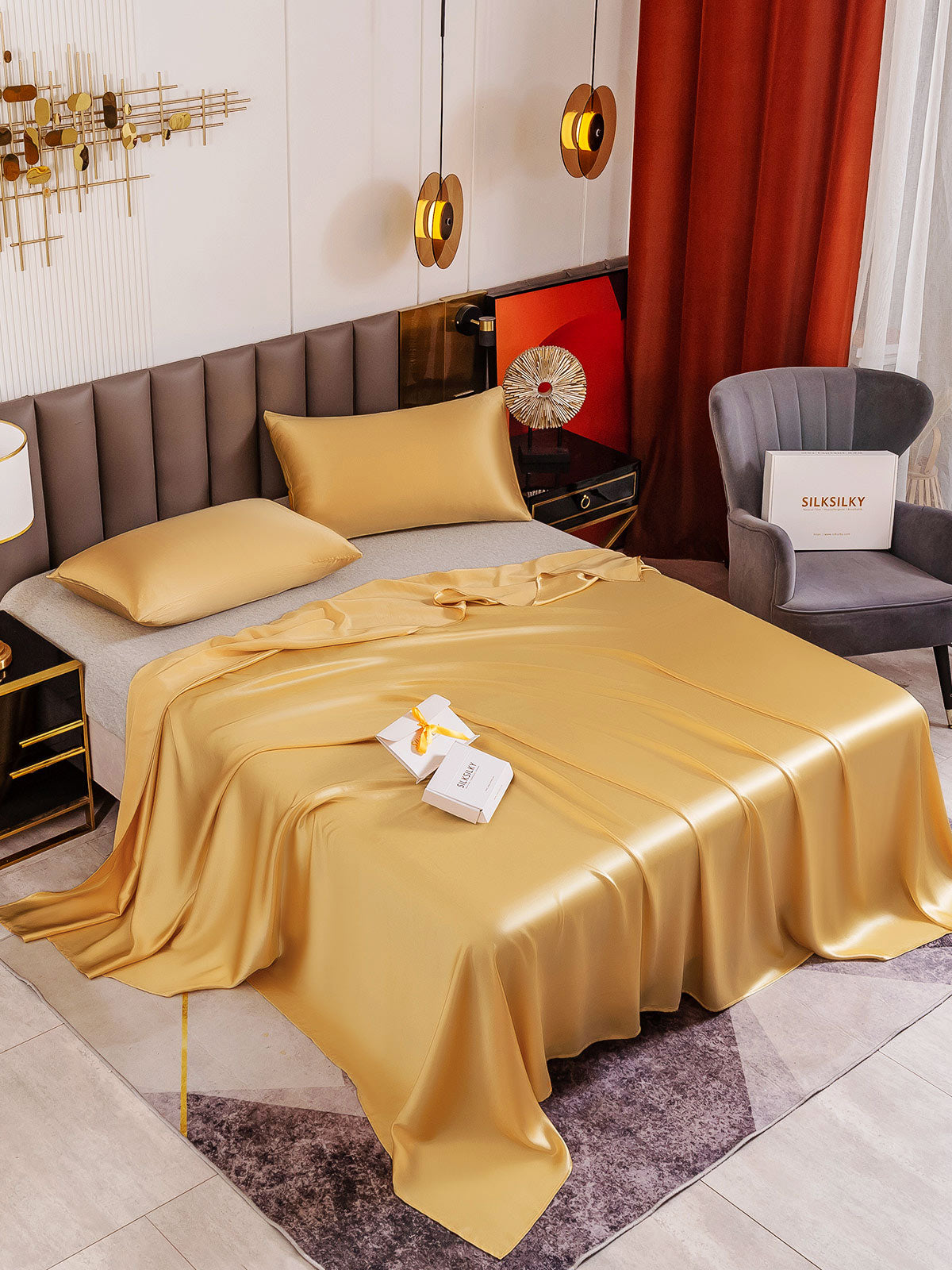 [Champagne] SilkSilky-FR 19Momme Pure Soie Bedding Set 001