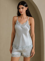 [Bleu Grisâtre] SilkSilky-FR Sleeveless V Neck Ensemble Camisole 001