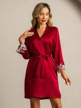 [Rouge Vineux] SilkSilky-FR 3/4 Sleeve Femme Peignoir 001