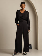 [Noir] SilkSilky-FR 19Momme Soie Manches longues Col V Blouse 007