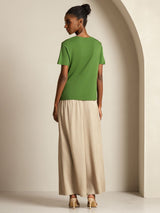 [Vert] SilkSilky-FR Short Sleeve V Neck Femme T-Shirt 002