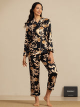 [Dragon Noir] SilkSilky-FR Long Sleeve Lapel Collar Femme Pyjamas 001