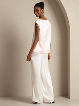 [Rose] SilkSilky-FR Cap Sleeve Round Neck Femme T-Shirt 002