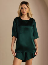 [Vert Foncé] SilkSilky-FR Short Sleeve Round Neck Femme Pyjamas 001