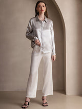 [Gris Clair] SilkSilky-FR 19Momme Manches longues Col à Revers Femme Chemise 006