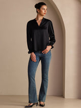 [Noir] SilkSilky-FR Long Sleeve Blouse 006