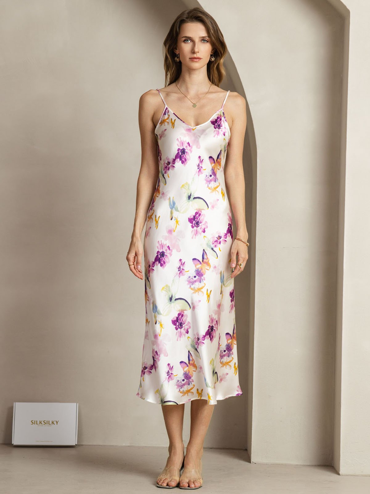 [Fleurs Aquarelle] SilkSilky-FR 19Momme Soie Dress 001