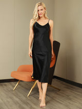 [Noir] SilkSilky-FR Sleeveless V Neck Chemises de nuit 006