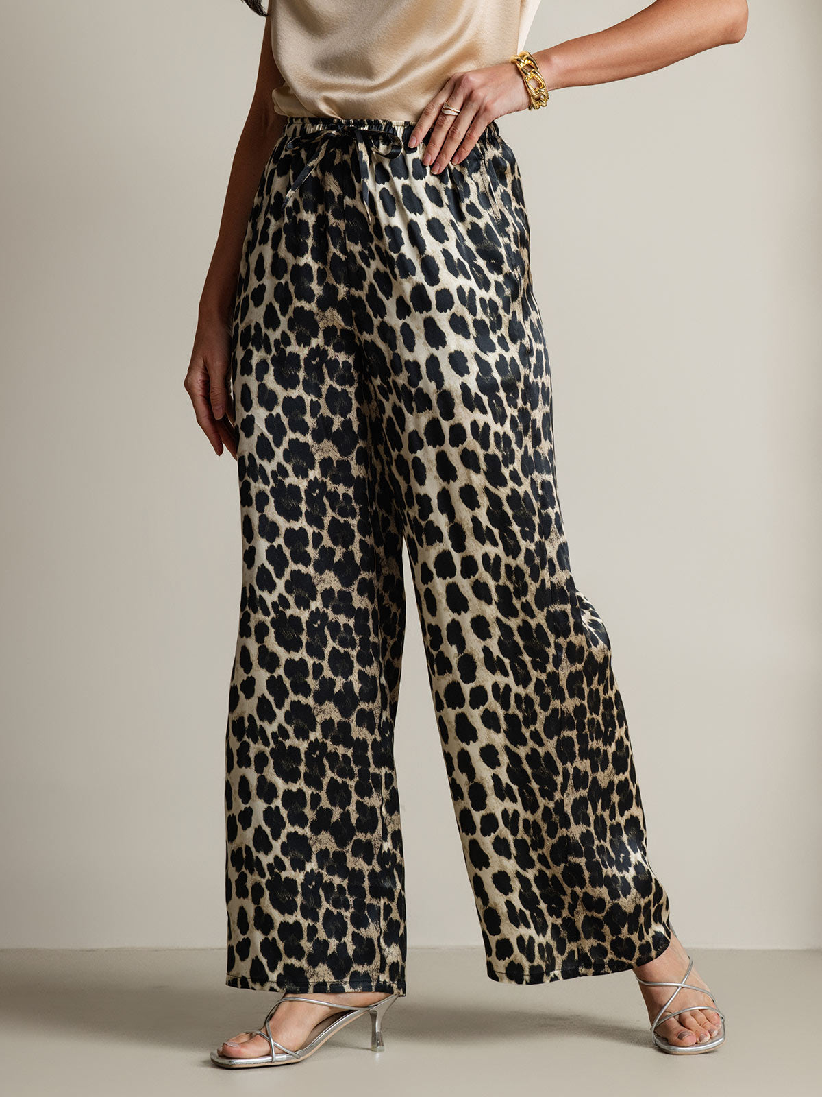 SilkSilky-FR Pure Soie Womens Pants Leopard 005