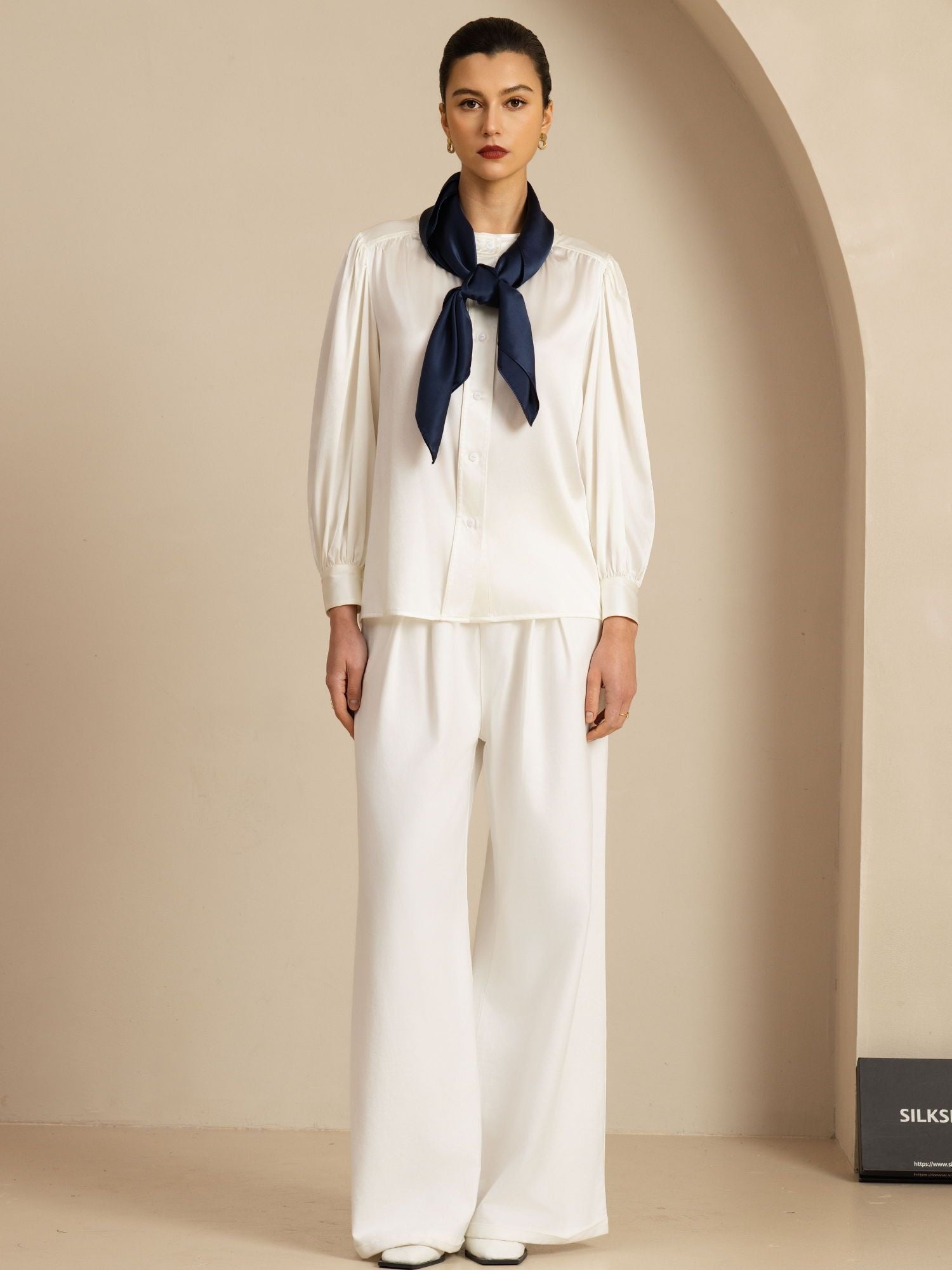 [BleuFoncé] SilkSilky-FR Soie Scarf 004