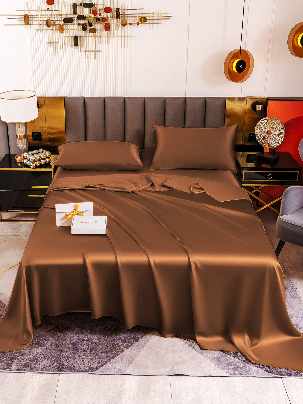 [Café] SilkSilky-FR 19Momme Pure Silk Bedding Set 002