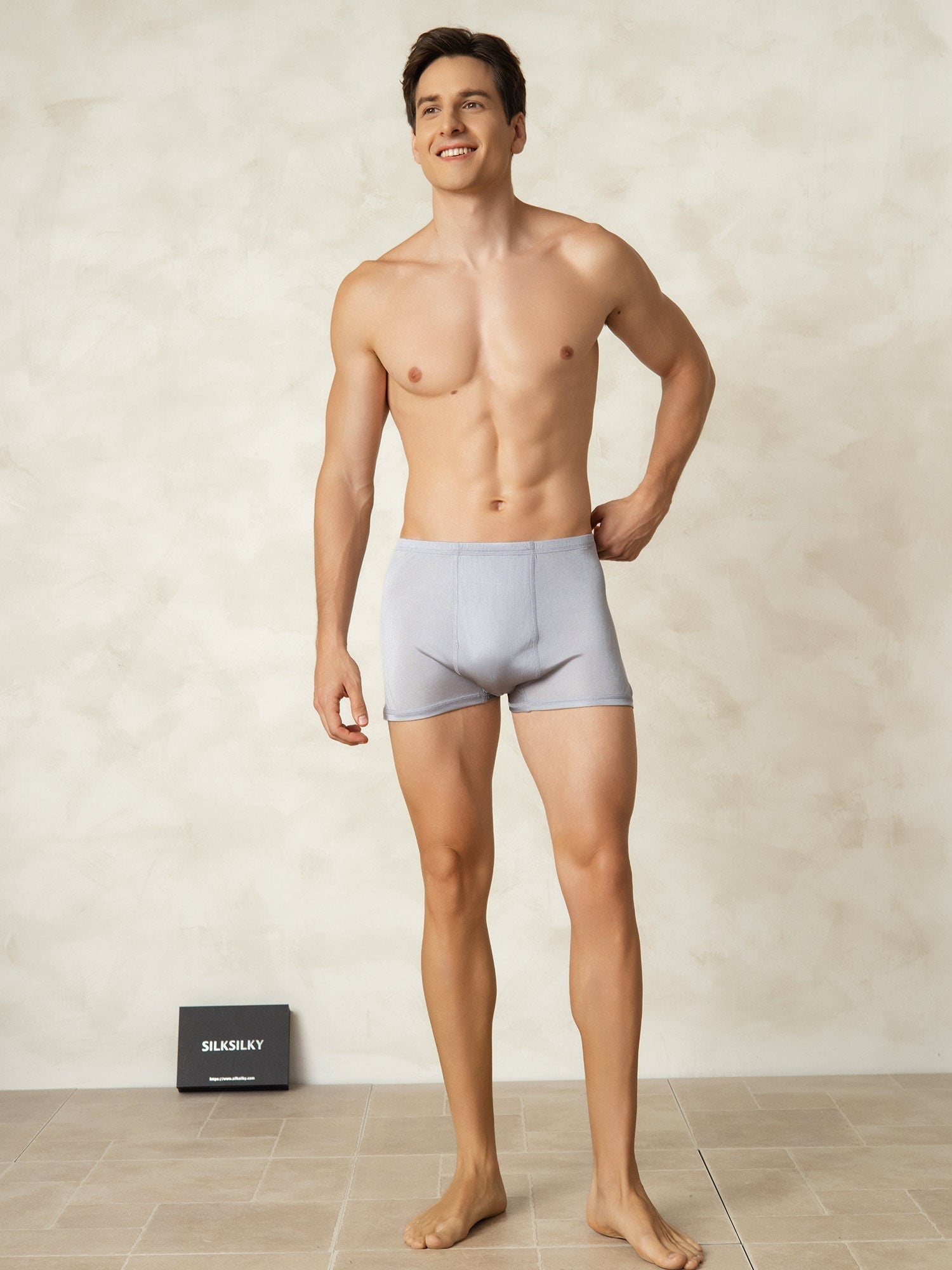 [Gris] SilkSilky-FR Soie Tricotée Mens Underwear 004