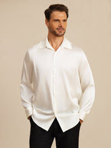 [Blanc] SilkSilky-FR 19Momme Manches longues Col à Revers Homme Chemise 003