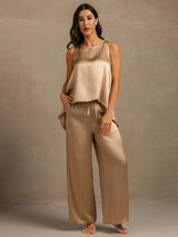 [Champagne] SilkSilky-FR Sleeveless Scoop Neck Top À Fines Brides 005