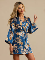 [Dragon Navy] SilkSilky-FR 3/4 Sleeve Femme Peignoir 007