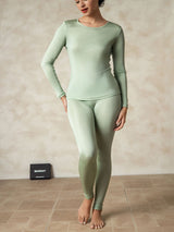 [Vert] SilkSilky-FR Manches longues Col Rond Sous Vêtements Longs Femme 004