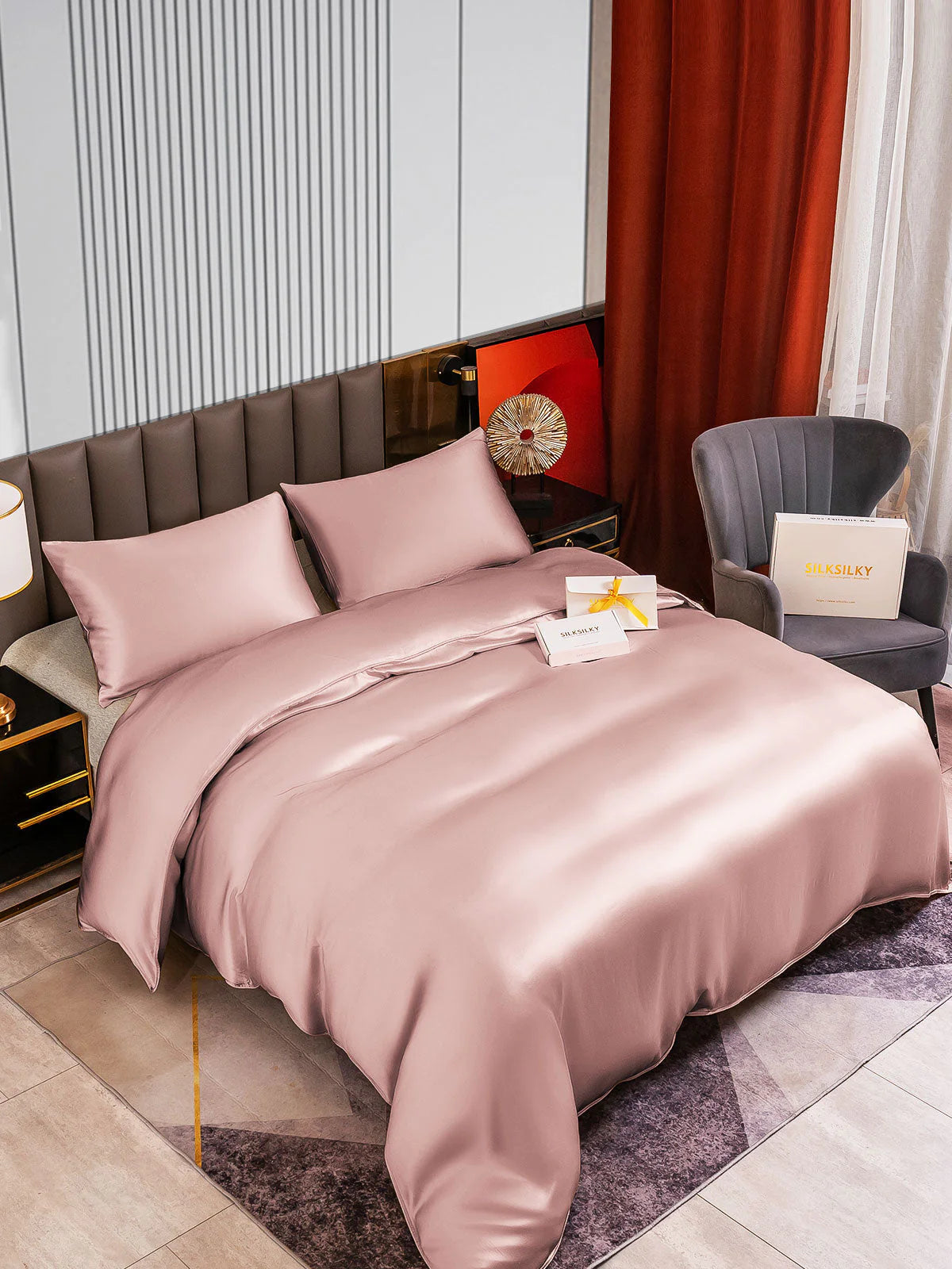 [Mauve Pâle] SilkSilky-FR 22Momme Pure Soie Bedding Set 002