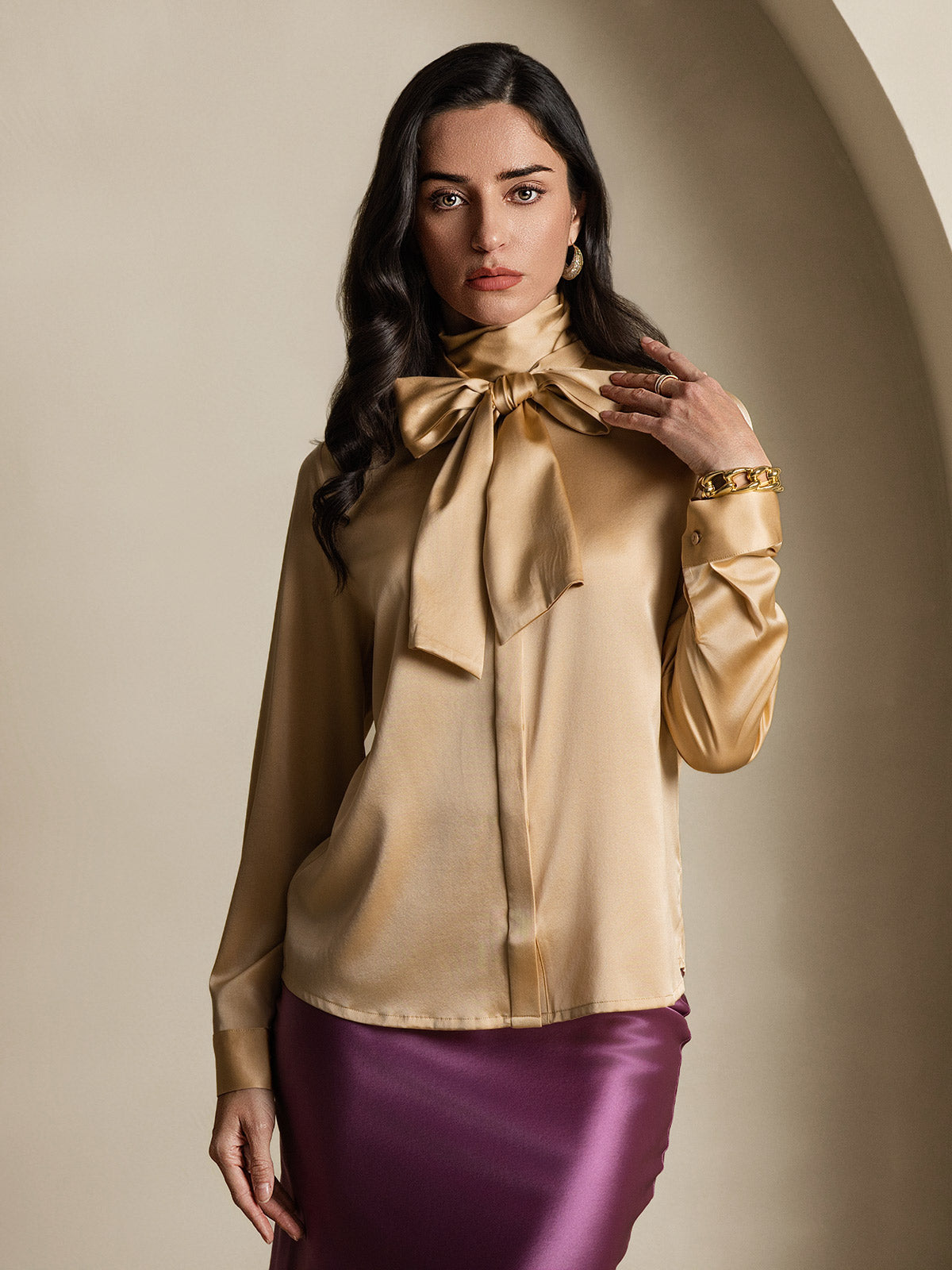 [Champagne] SilkSilky-FR 19Momme Soie Manches longues Blouse 003