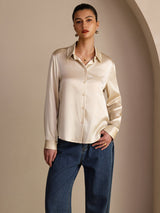 [Beige Riz] SilkSilky-FR Long Sleeve Lapel Collar Femme Chemise 002