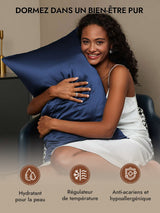 [Bleu Foncé] SilkSilky-FR 30Momme Taies d'Oreiller 005