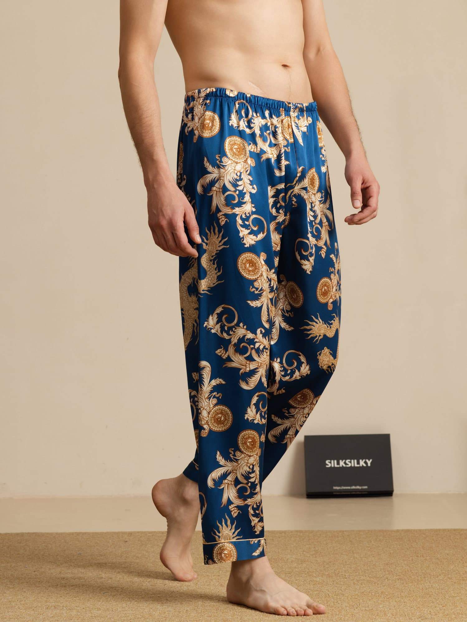 [Dragon Navy] SilkSilky-FR Mens Sleep Bottoms 003