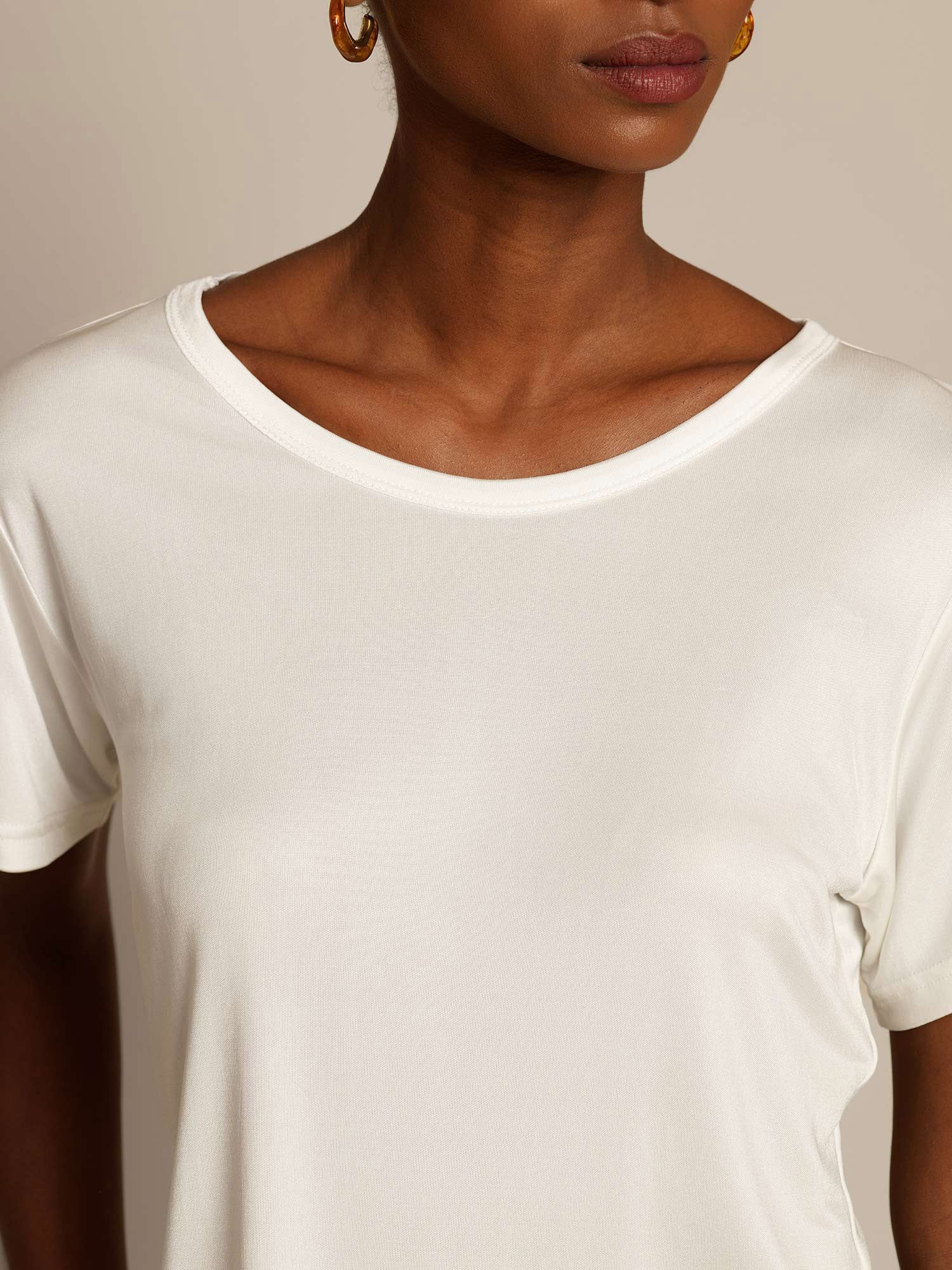 [Blanc] SilkSilky-FR Soie Tricotée Col Rond Femme T-Shirt 004,