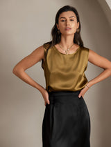 [Brun] SilkSilky-FR Sleeveless Round Neck Top À Fines Brides 004