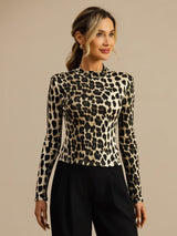 [Leopard] SilkSilky-FR Long Sleeve Femme T-Shirt 001