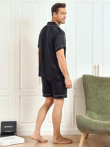 [Noir] SilkSilky-FR Manches courtes Col Cranté Homme Pyjamas 002