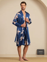 [Bleu Foncé] SilkSilky-FR 19Momme Long Sleeve Mens Pajamas 004