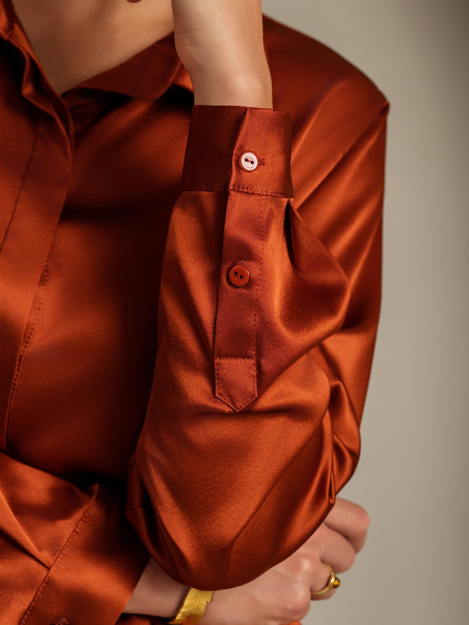 [Caramel] SilkSilky-FR 19Momme Soie Manches longues Col Chemise Femme Chemise 007