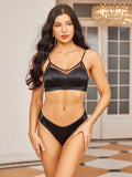 SilkSilky FR Soie Tricotée Bra&Panty Set Noir 001