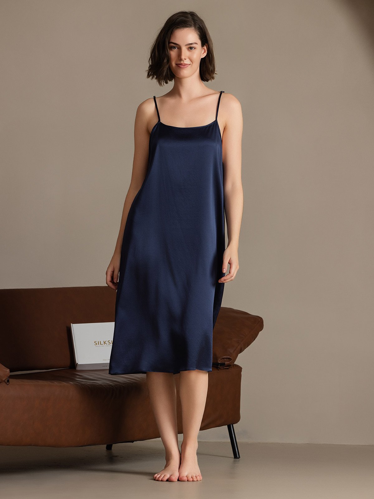 [Bleu Foncé] SilkSilky-FR 19Momme Soie Dress 005