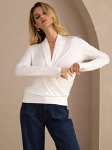 [Blanc] SilkSilky-FR Long Sleeve Blouse 003