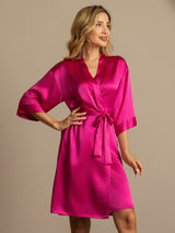 [Rose Rouge] SilkSilky-FR 3/4 Sleeve Femme Peignoir 003