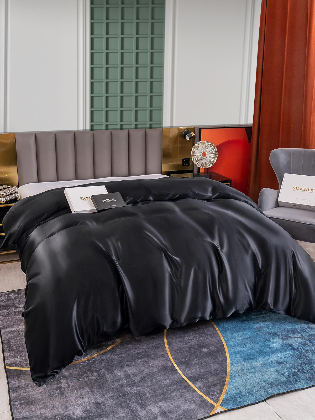 SilkSilky-FR 25Momme Pure Soie Duvet Cover Noir 004