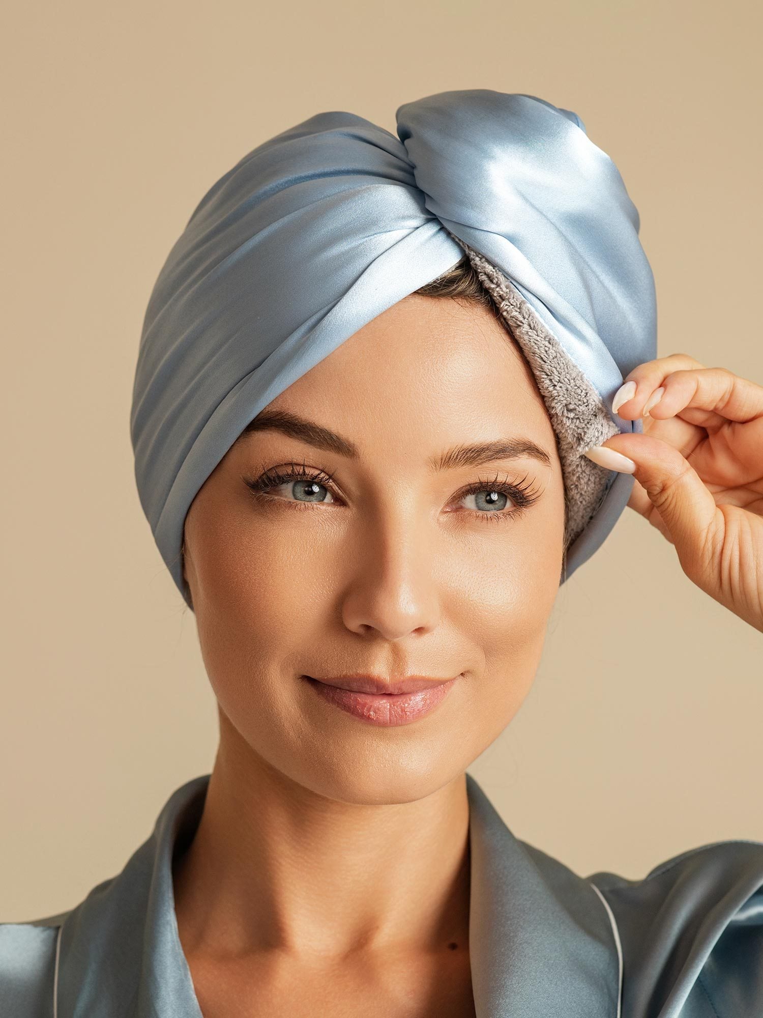 [Bleu Ciel] SilkSilky-FR Soie Hair Towel Wrap 006,