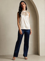 [Beige] SilkSilky-FR Sleeveless Halter Femme T-Shirt 004