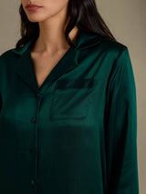 [Vert Foncé] SilkSilky-FR Long Sleeve Lapel Collar Femme Pyjamas 004