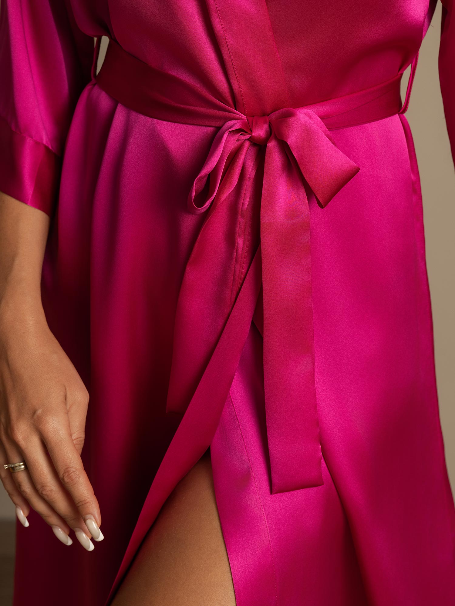 [Rose Rouge] SilkSilky-FR Pure Soie Womens Robe 008,