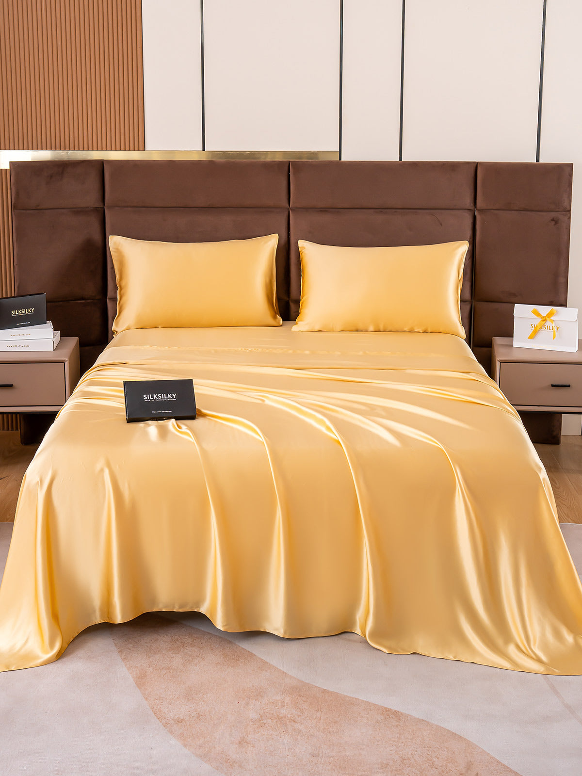 SilkSilky FR 19Momme Pure Soie Bedding Set Champagne 002