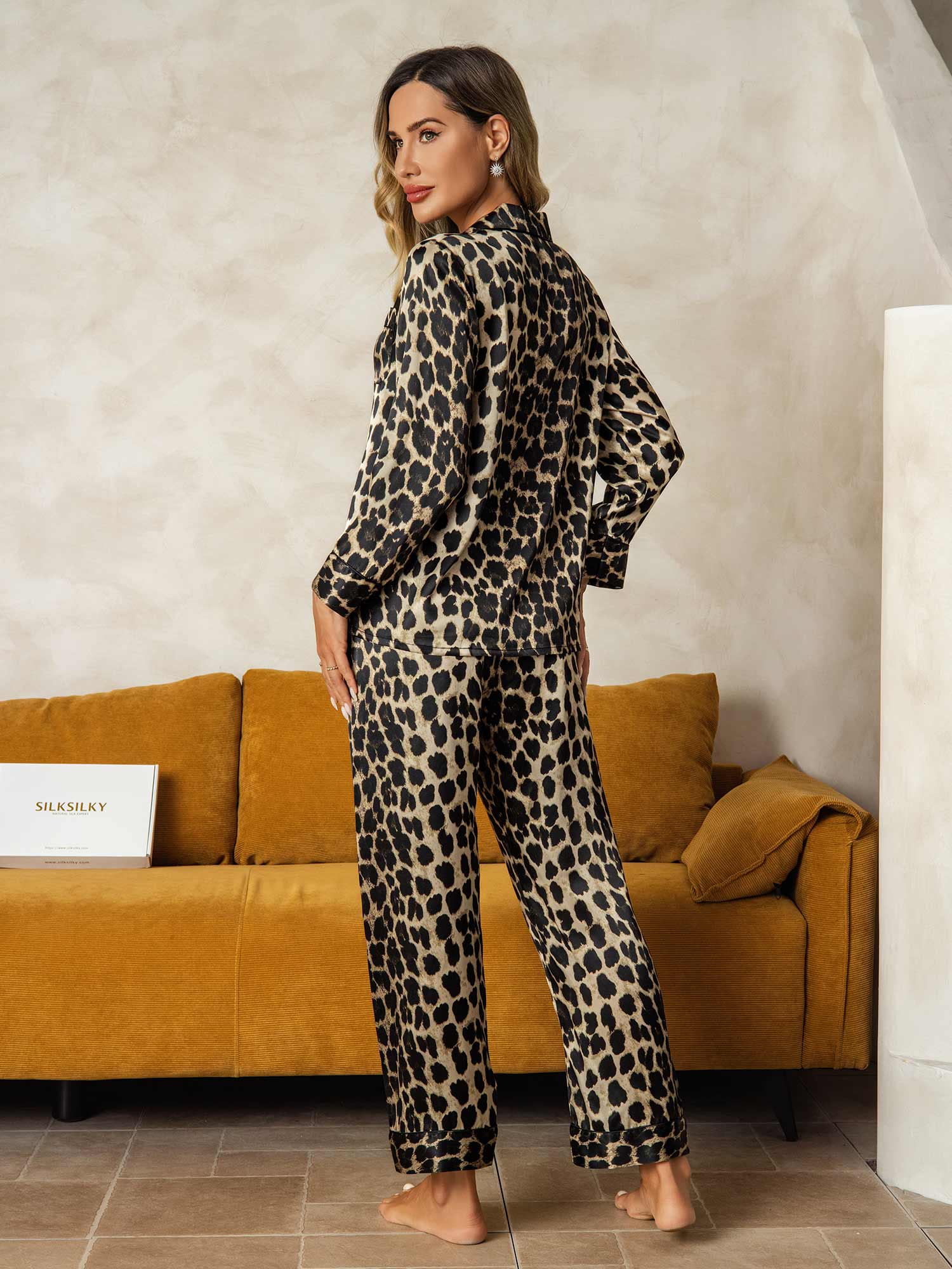 [Leopard] SilkSilky-FR Soie Womens Pajamas 002