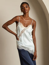 [Bleu Clair] SilkSilky-FR Spaghetti Strap V Neck Top À Fines Brides 007